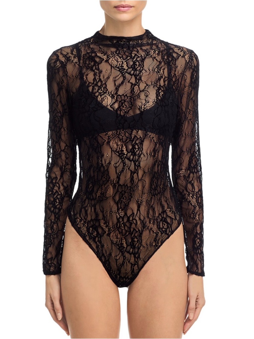 Good American Black Lace Sheer Long-Sleeve Top - Picture 2 of 6